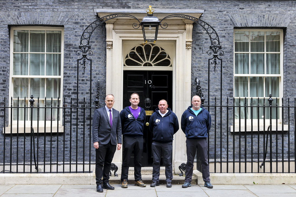 Dr Neil Hudson MP with 3 Dads Waling outside No. 10