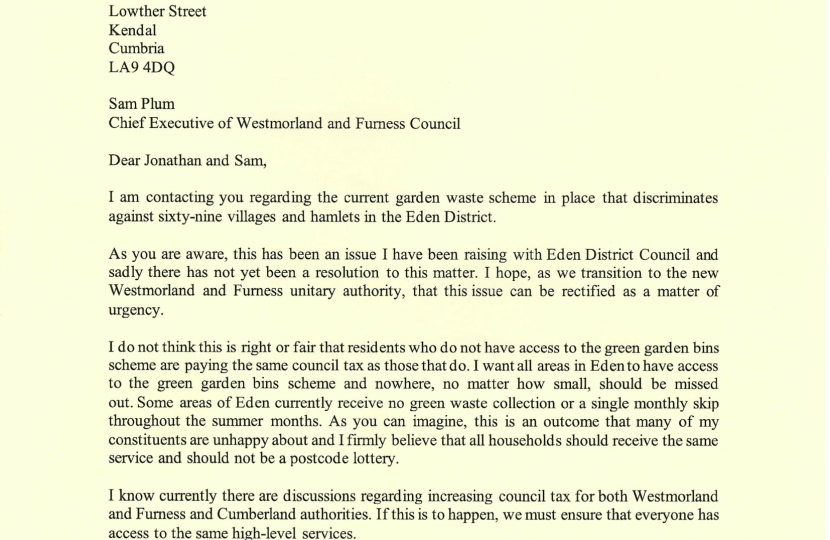 Westmorland and Furness green waste letter