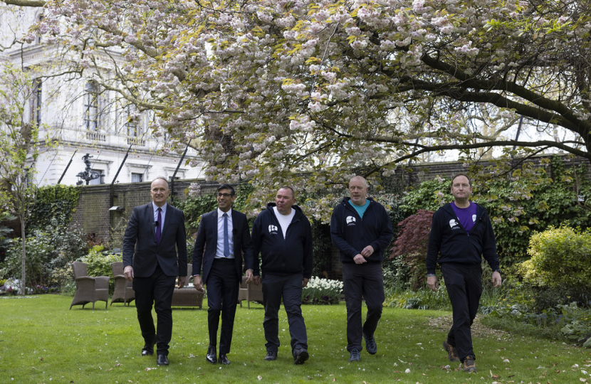 Dr Neil Hudson MP, PM Rishi Sunak, and the 3 Dad's Walking Andy Airey, Mike Palmer, Tim Own