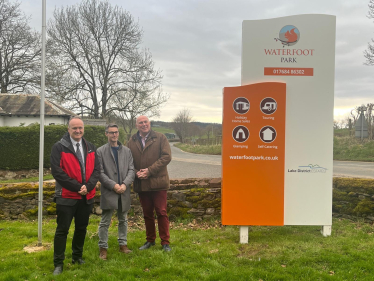 Dr Neil Hudson at Waterfoot Park with Michael Swift - General Manager for Waterfoot Park and George Kemp - Head of Parks LD Estates 
